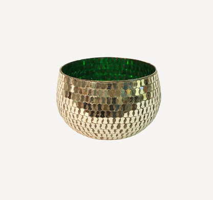 Mosaic Bronze & Green Glass Votive - Large