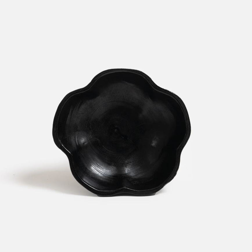 Black Wavy Teak Wood Bowl