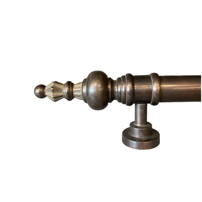 Created from hand-refined, solid brass the Marais Brass Door Pull - Aged Brass presents exquisite ornamental finials and round shapes to elevate the aesthetics of any door. Detail.