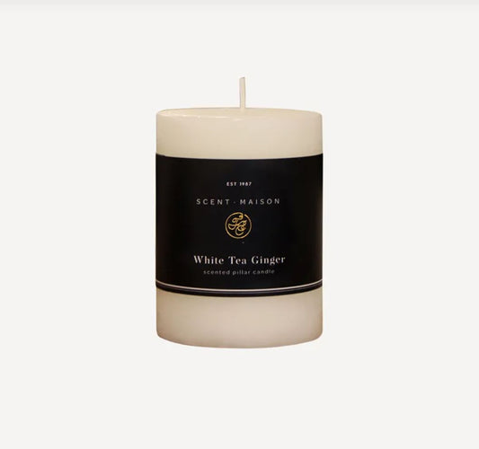 Maison Pillar Candle White Tea Ginger 3" x 4"