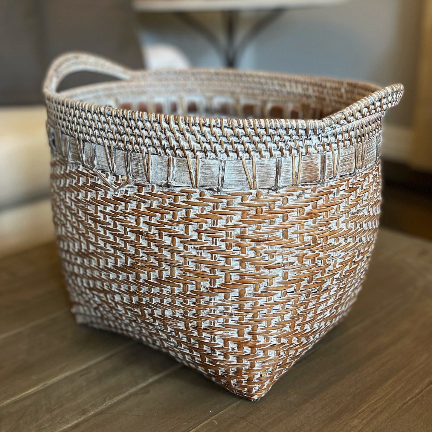 This traditional Ambon Handcrafted Whitewashed Basket hailing from a number of remote East Indonesian Island Villages, offers age-old charm, practical additional storage and stylish texture and warmth to your home. Styled.