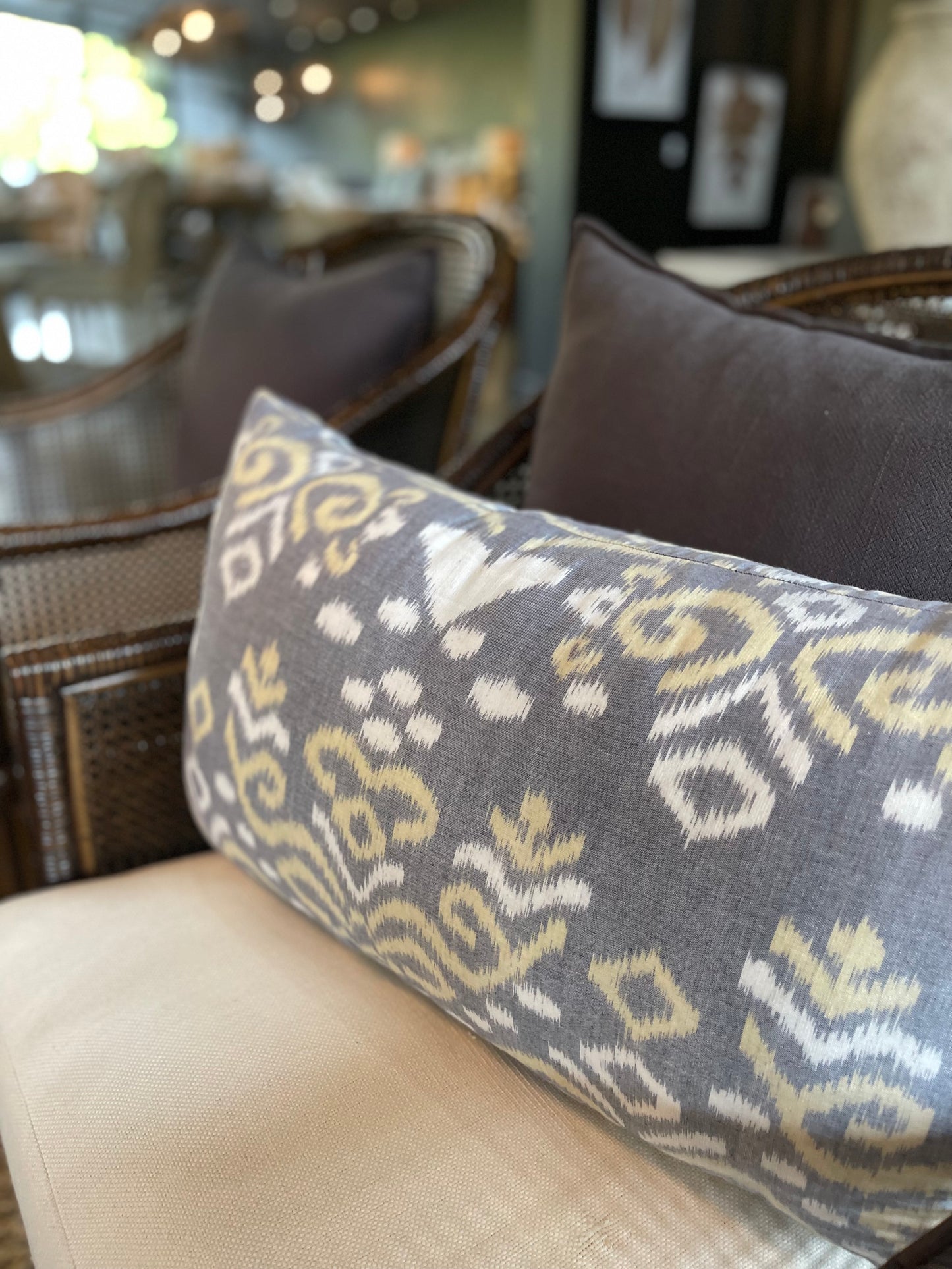 Our Lintang Batik Handwoven Cotton Cushion boast an exquisite cotton fabric and feature intricate designs crafted using traditional techniques popular in South East Asia. Side.