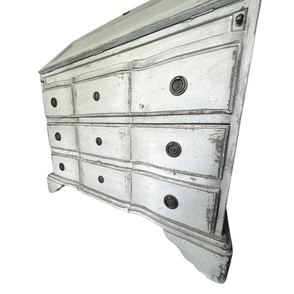 This stunning and unique piece is handcrafted out of solid mahogany which has been carefully distressed to achieve an authentic timeworn appearance. Detail