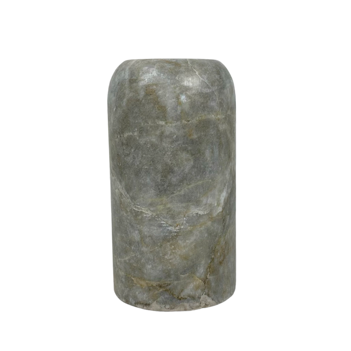 The natural veining of off-white, brown and grey tones of our Sangiran Stone Vase blend perfectly with its understated artisan shape.