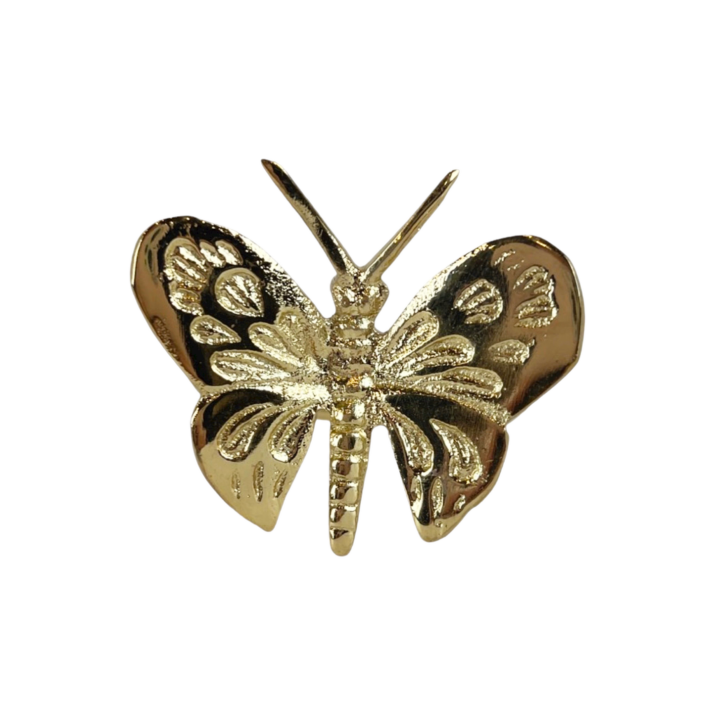 Our charming Brass Butterfly Napkin Ring is the perfect addition to your dining table setting. Close up.