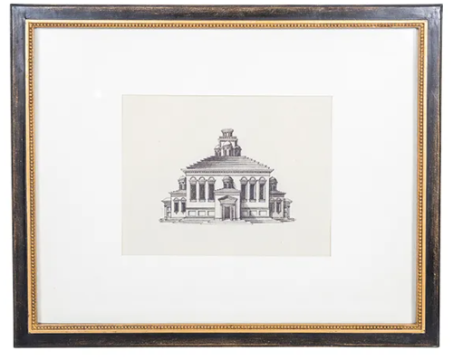 This charming architectural print feature an elegant black frame with gold beading detailing. Front