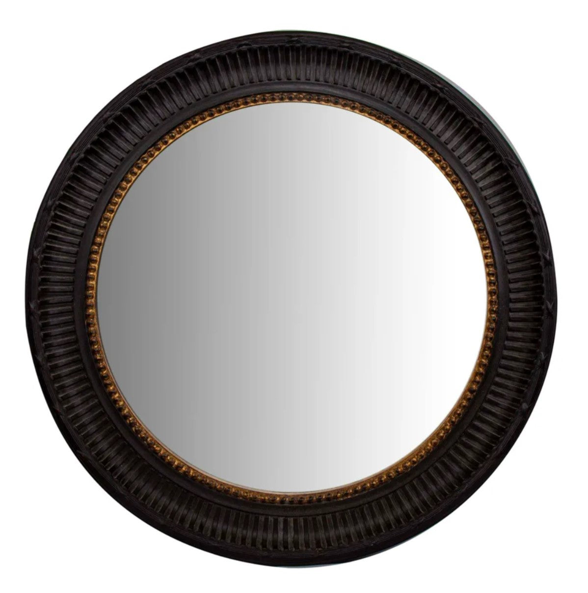 Our Surrey Ridged Black & Gold Mirror is sensational on a living room wall or hallway as its pure black ridges meeting at the glass with a textured gold vintage sheen, highlighting the shiny glass mirror interior.