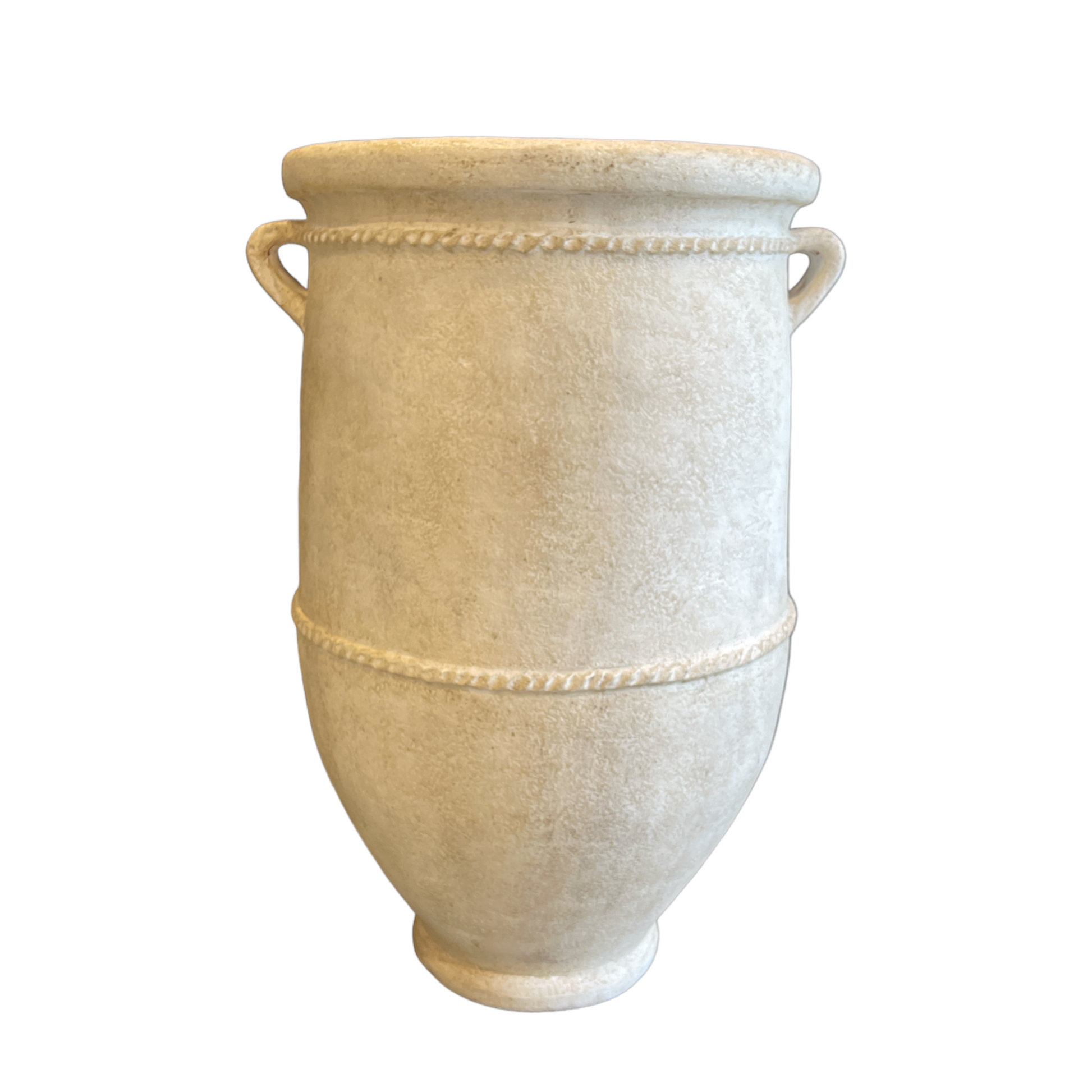 With a classic, traditional shape, this textured pot has a rustic whitewashed look giving this decorative piece character.