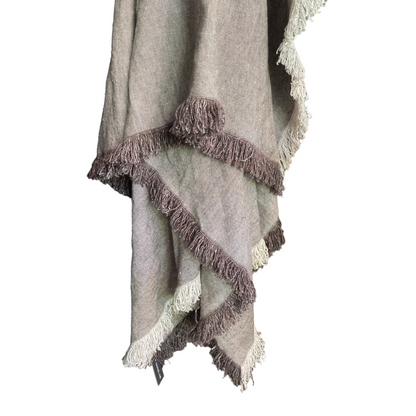 Heavyweight Pure French Linen Grey/Brown Fringe Throw