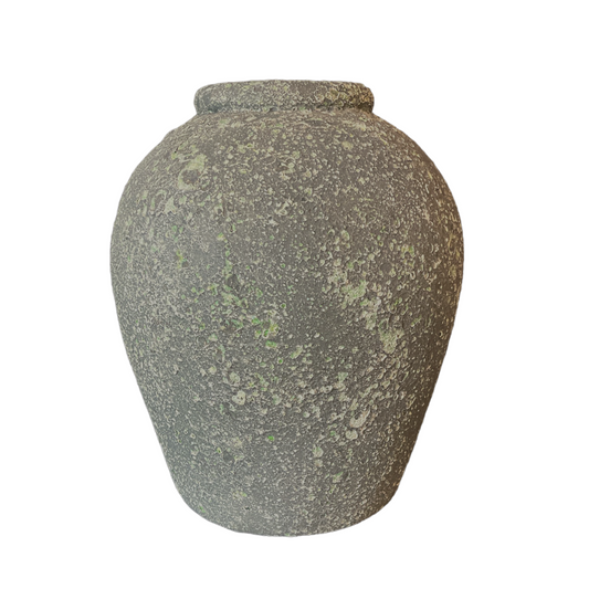 Experience the rustic charm and character of our classic Riveria Terracotta Pot. Made from high-quality terracotta and featuring a beautifully textured green finish, this traditional vase is the perfect decorative piece for any home. front