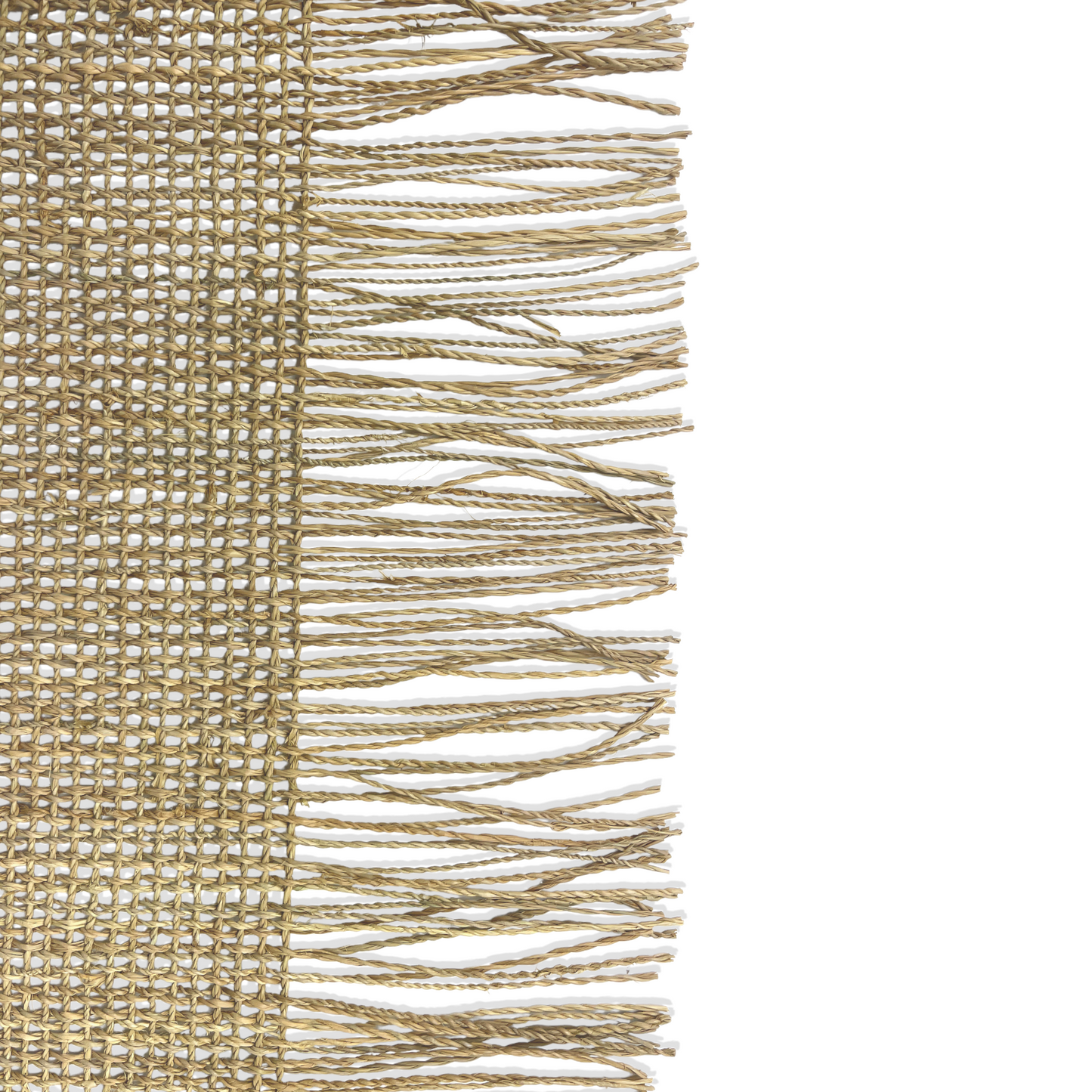 With a delicate fringe, our warm-toned Cahya Natural Fringed Placemat is a welcoming addition to table settings.With a delicate fringe, our warm-toned Cahya Natural Fringed Placemat is a welcoming addition to table settings. Close up.